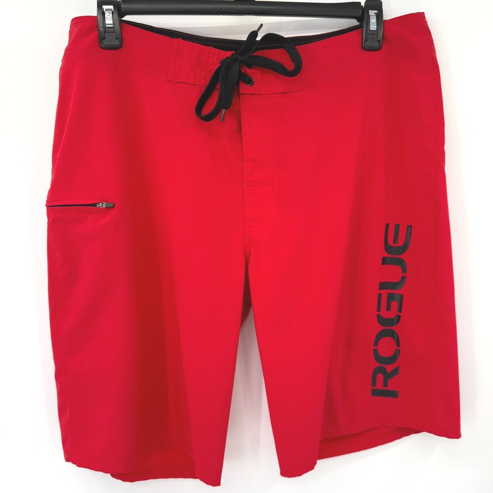 Rogue Fitness Board Shorts Men 38 Red CrossFit Training Athletic Gym Shorts